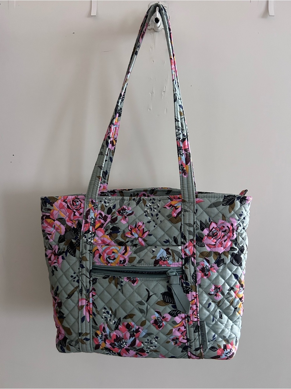 Vera Bradley Quilted Floral Tote in Sage Green and Pink